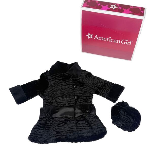 American Girl Rebecca Winter Coat & Muff Black Faux Fur Holiday Jacket Set Box - Picture 7 of 9